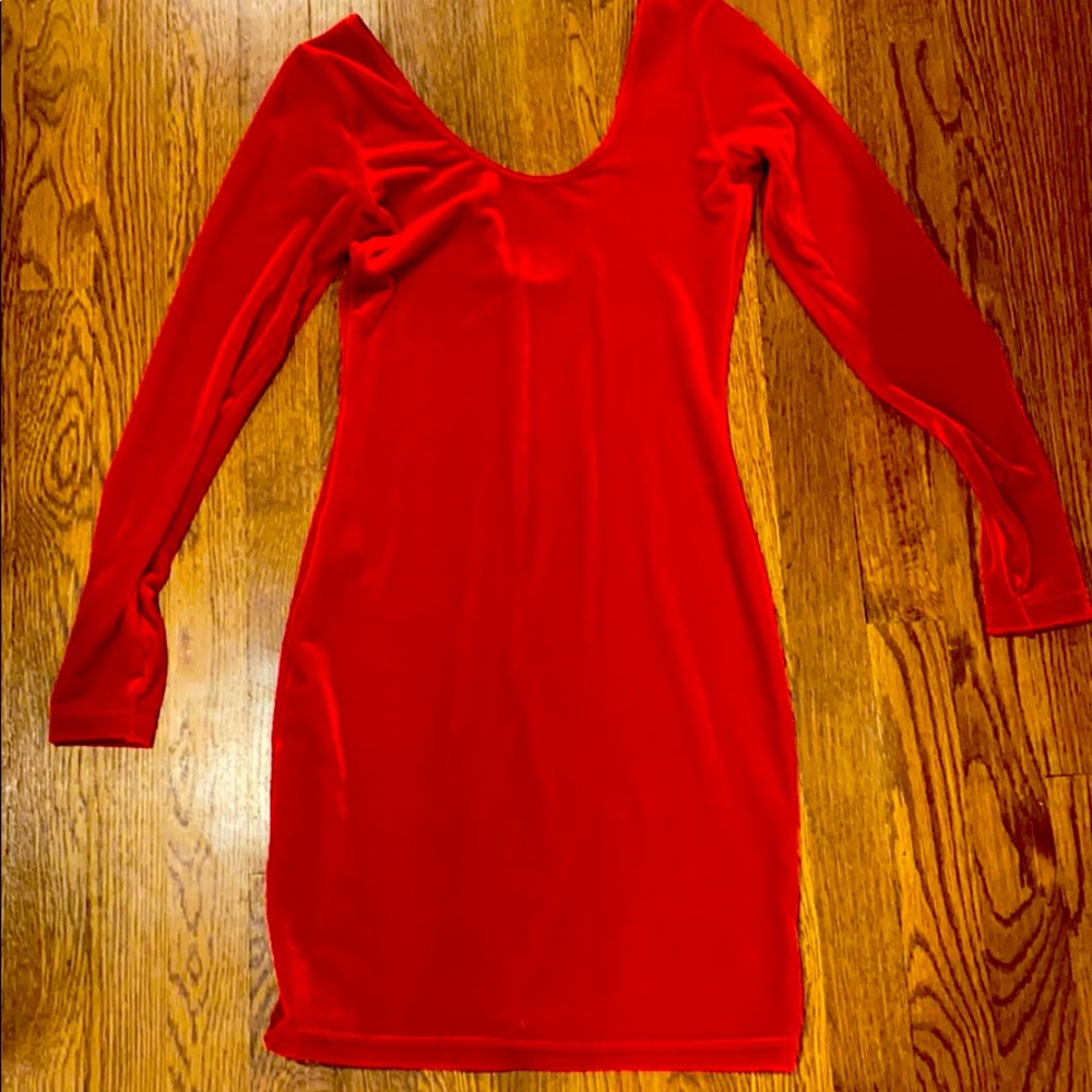 Red velvet form fitting dress